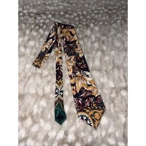 Vintage Earth Air Water Tree 100% Silk necktie Spotted Fish Floral Abstract